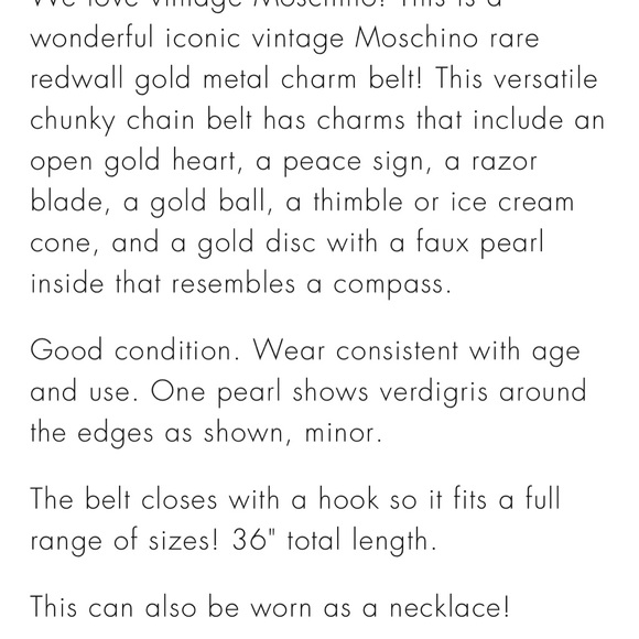 MOSCHINO gold chain link belt with charms. Collectors piece - Picture 7 of 7